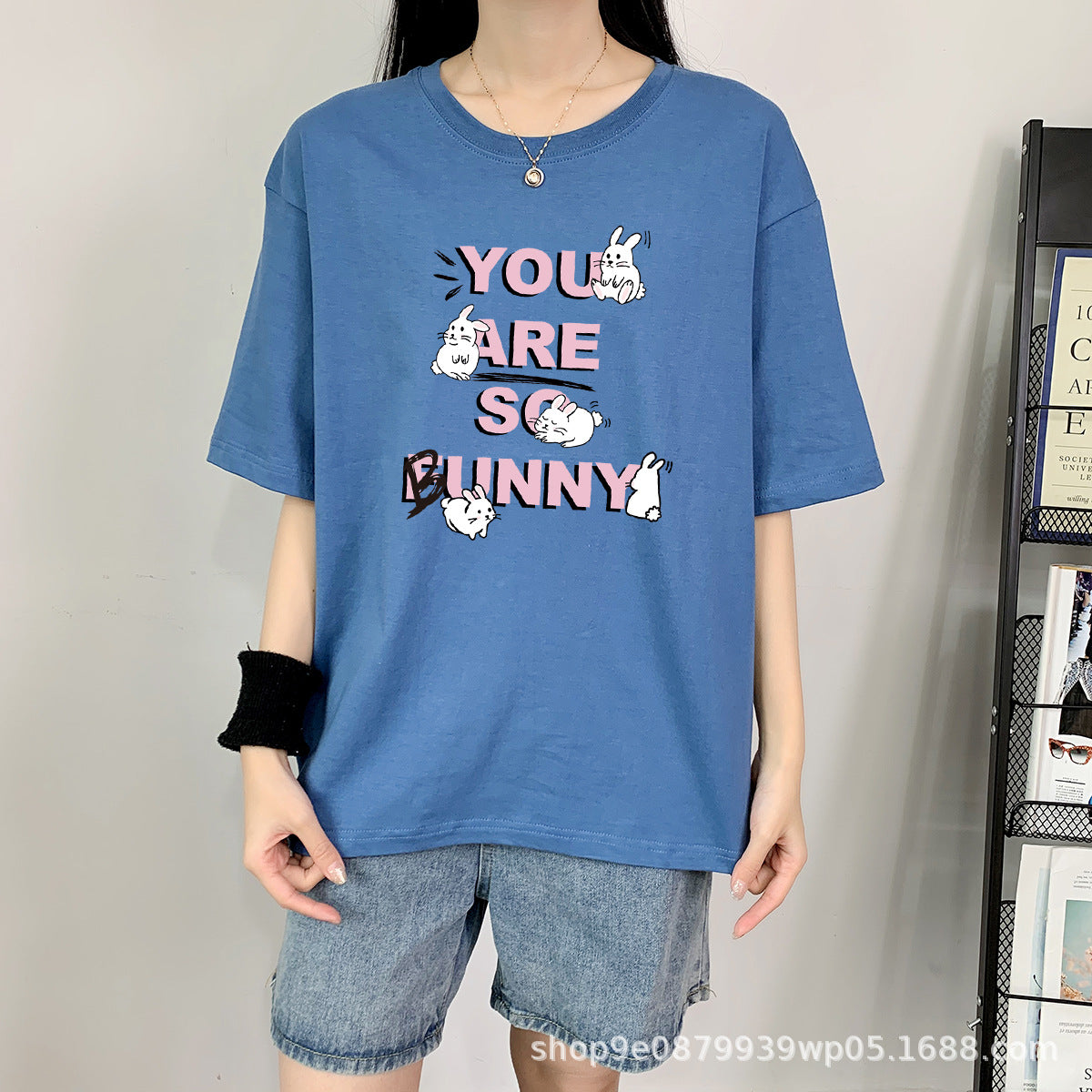 Cute Rabbit Print Cotton Short Sleeve Tee