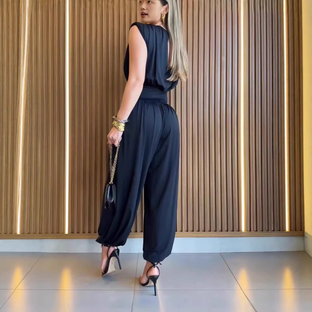 Women's Solid Color Casual Versatile Sleeveless Jumpsuit