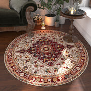 Ethnic Round Area Rug, Abstract Art, Machine Washable Polyester