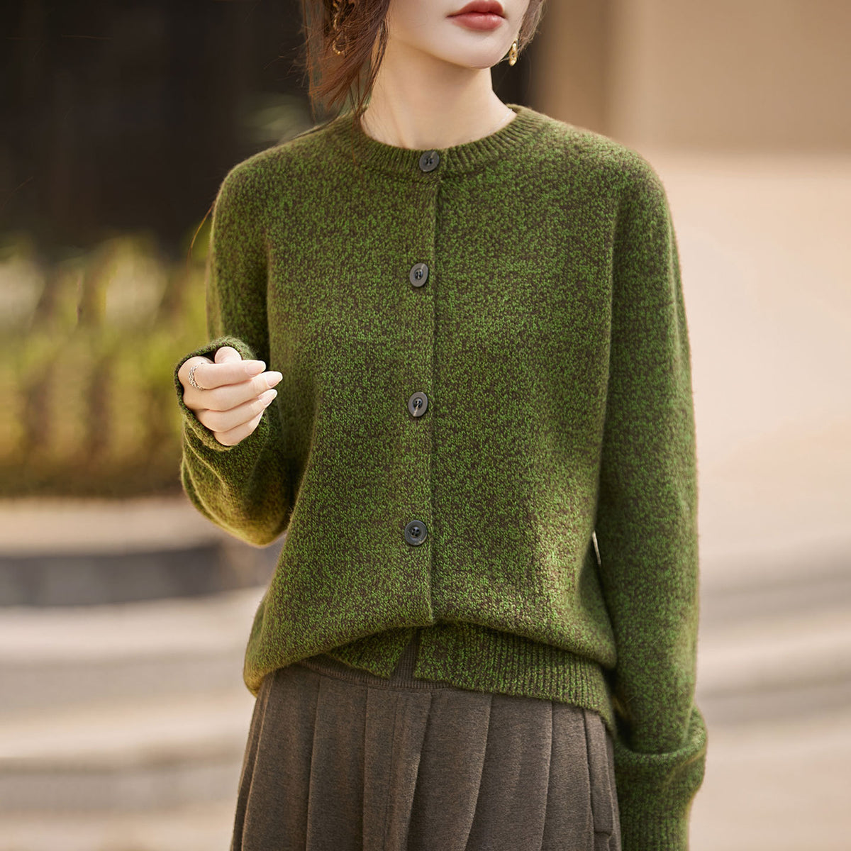 Crew-neck Cardigan Coat Sweater Womens Loose Knitwear