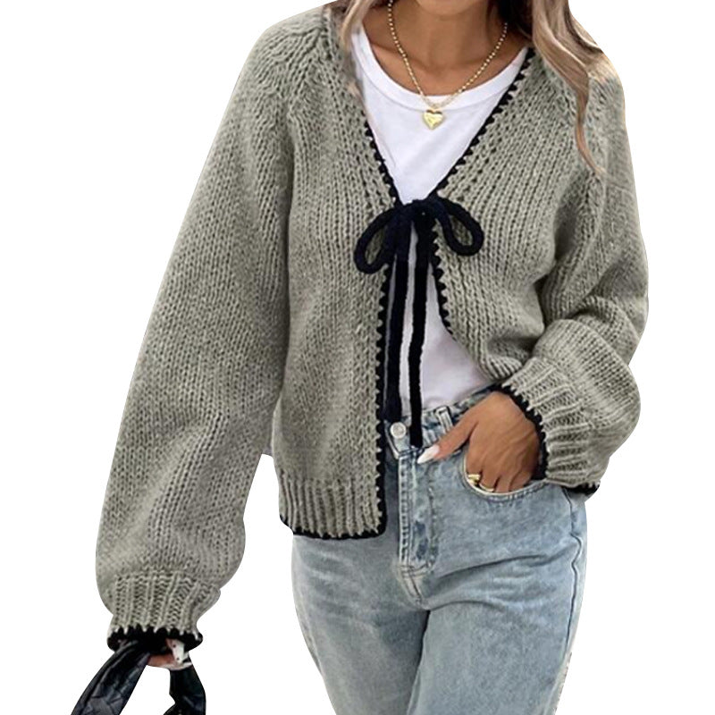 Lace-up Sweater Solid Color Loose Long Sleeves Jacket