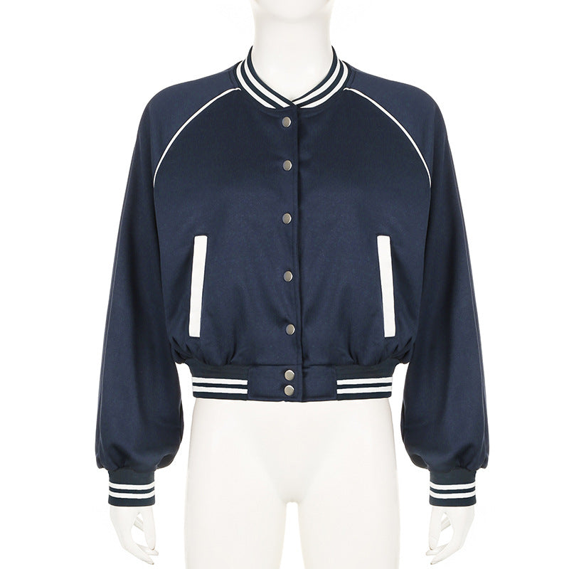 Retro Colorblock Varsity Jacket for Women