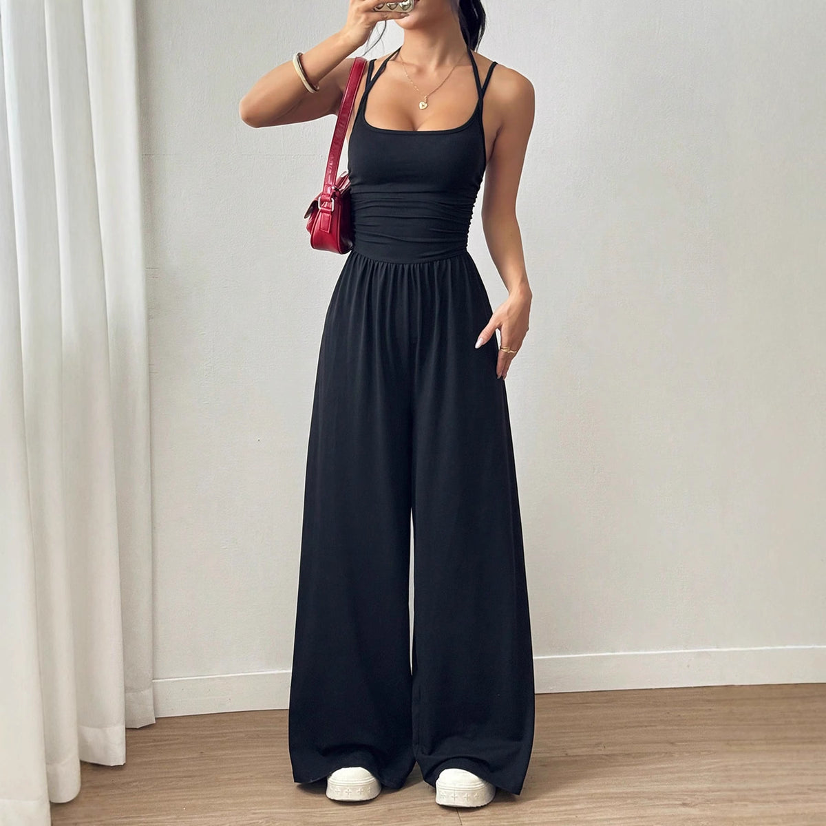 Elegant Black Wide-Leg Camisole Jumpsuit for Women