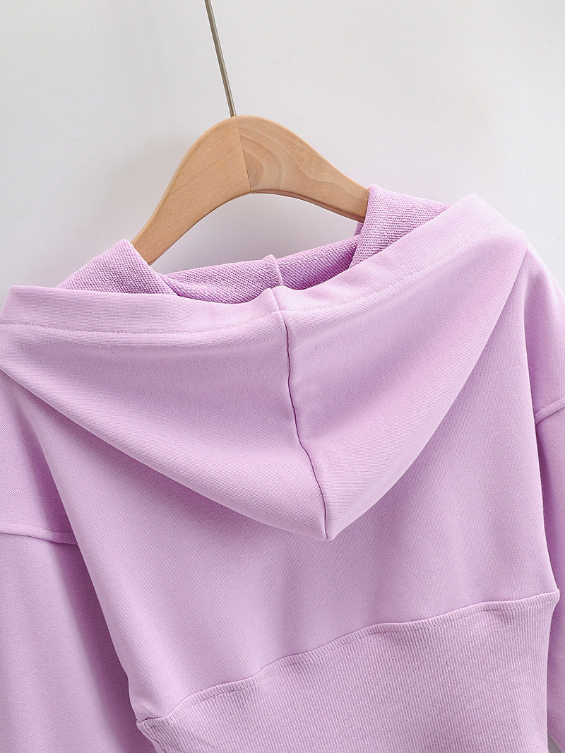 European And American Slim Fitting Navel Solid Hooded Sweater