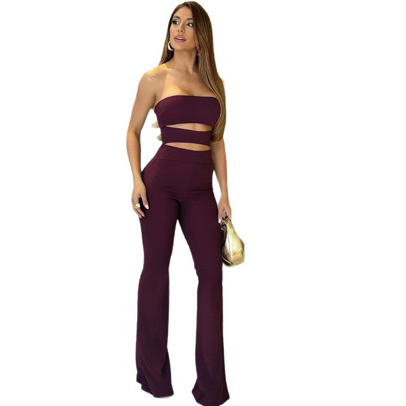 Women's Slim-Fit Hollow Out Long Sleeve Flared Jumpsuit