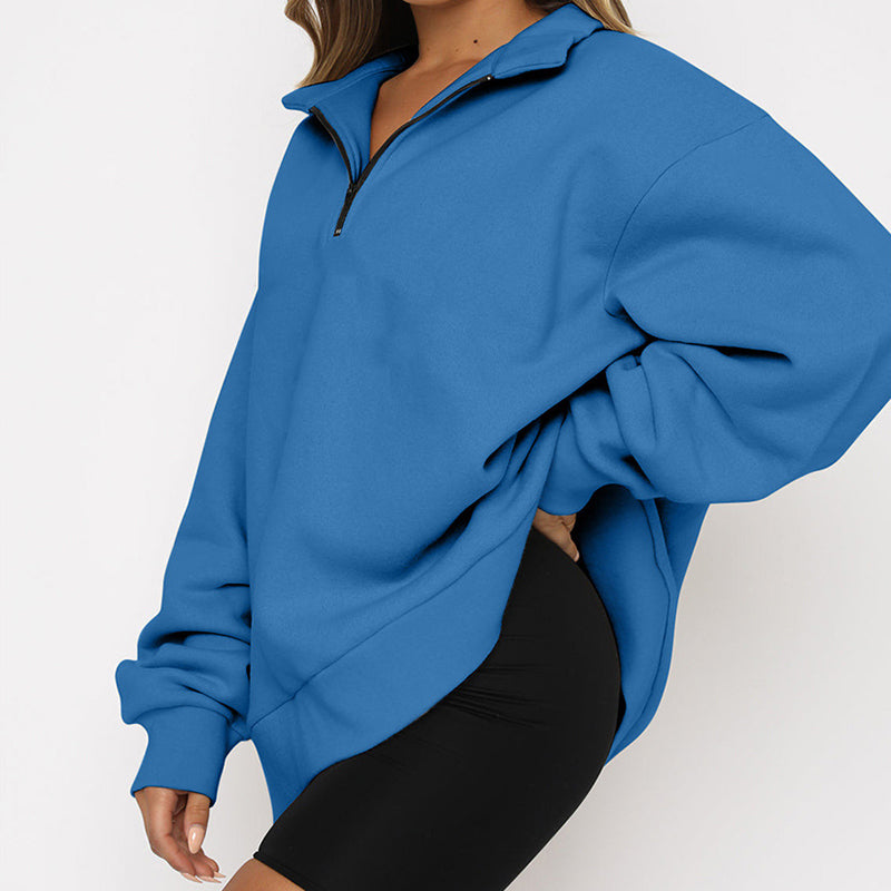Women's Casual Zip Turndown Collar Sweatshirt
