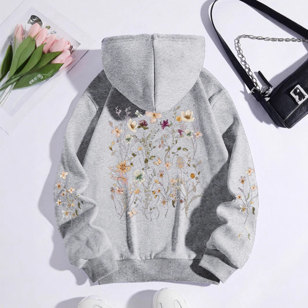Floral Print Pocket Pullover Sweatshirt