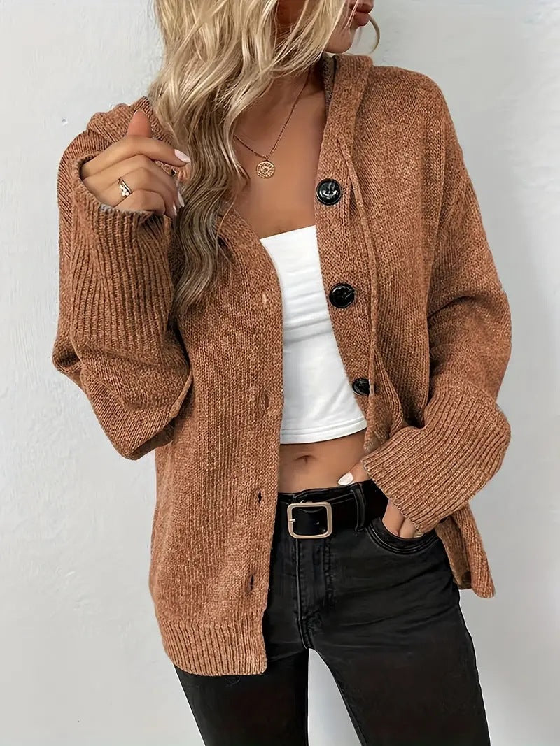 Solid Color Hooded Single-breasted Sweater