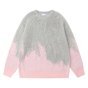 Retro Laid-back Oversized Ombre Knit Sweater with Tassels