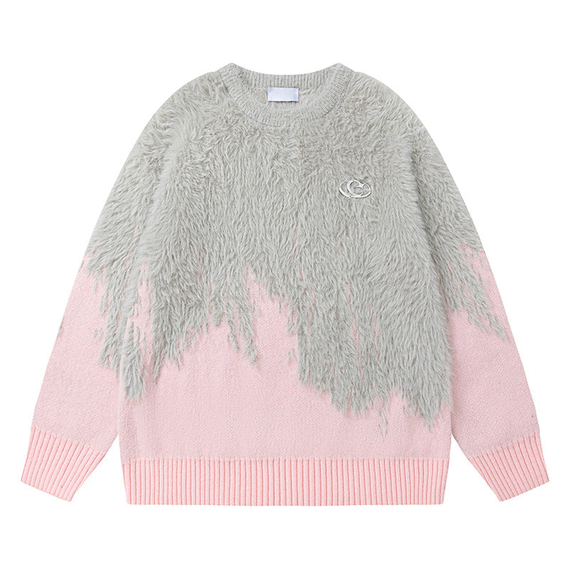 Retro Laid-back Oversized Ombre Knit Sweater with Tassels