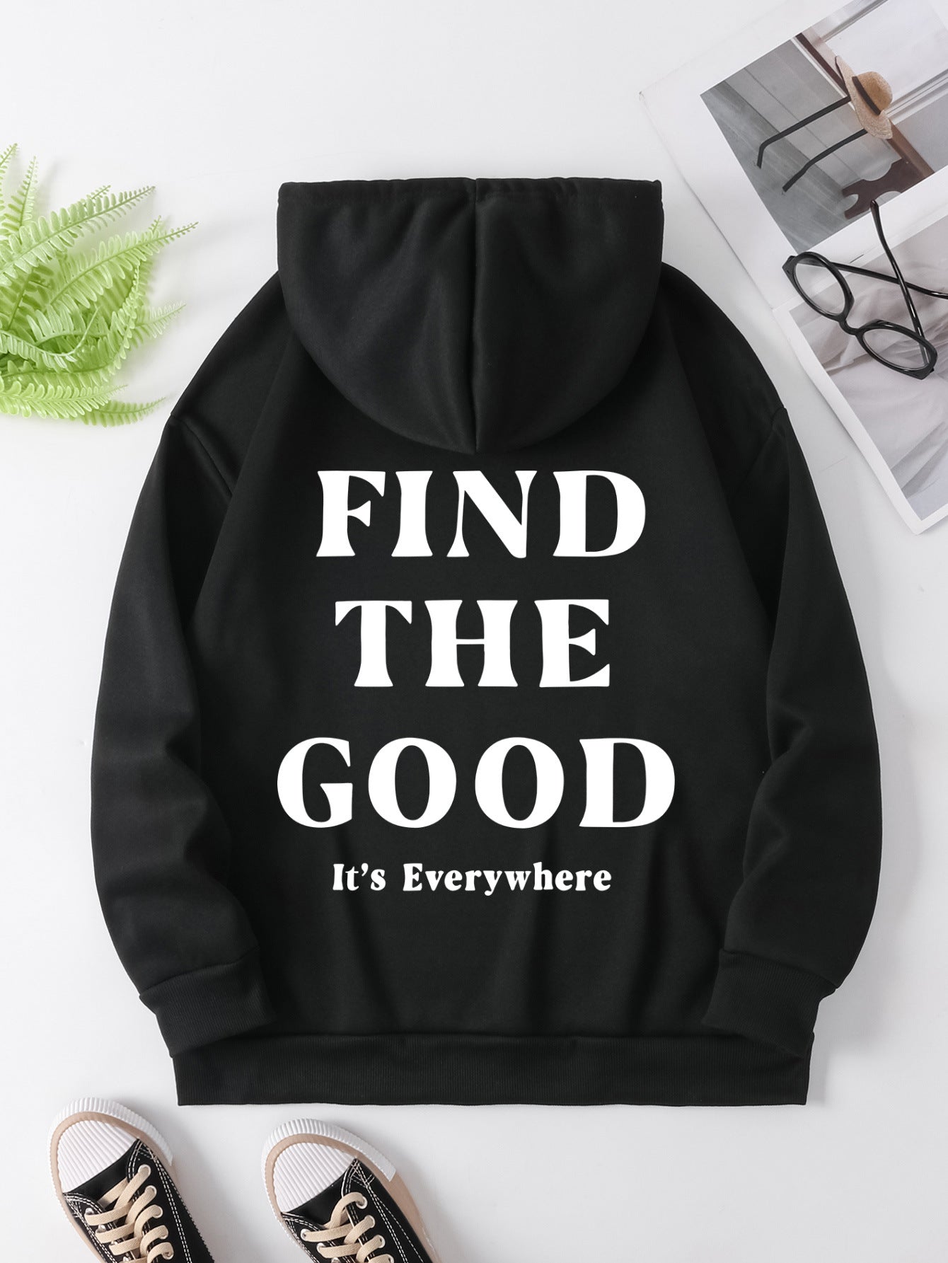 Cozy Brushed Letter Print Pullover Hoodie for Women