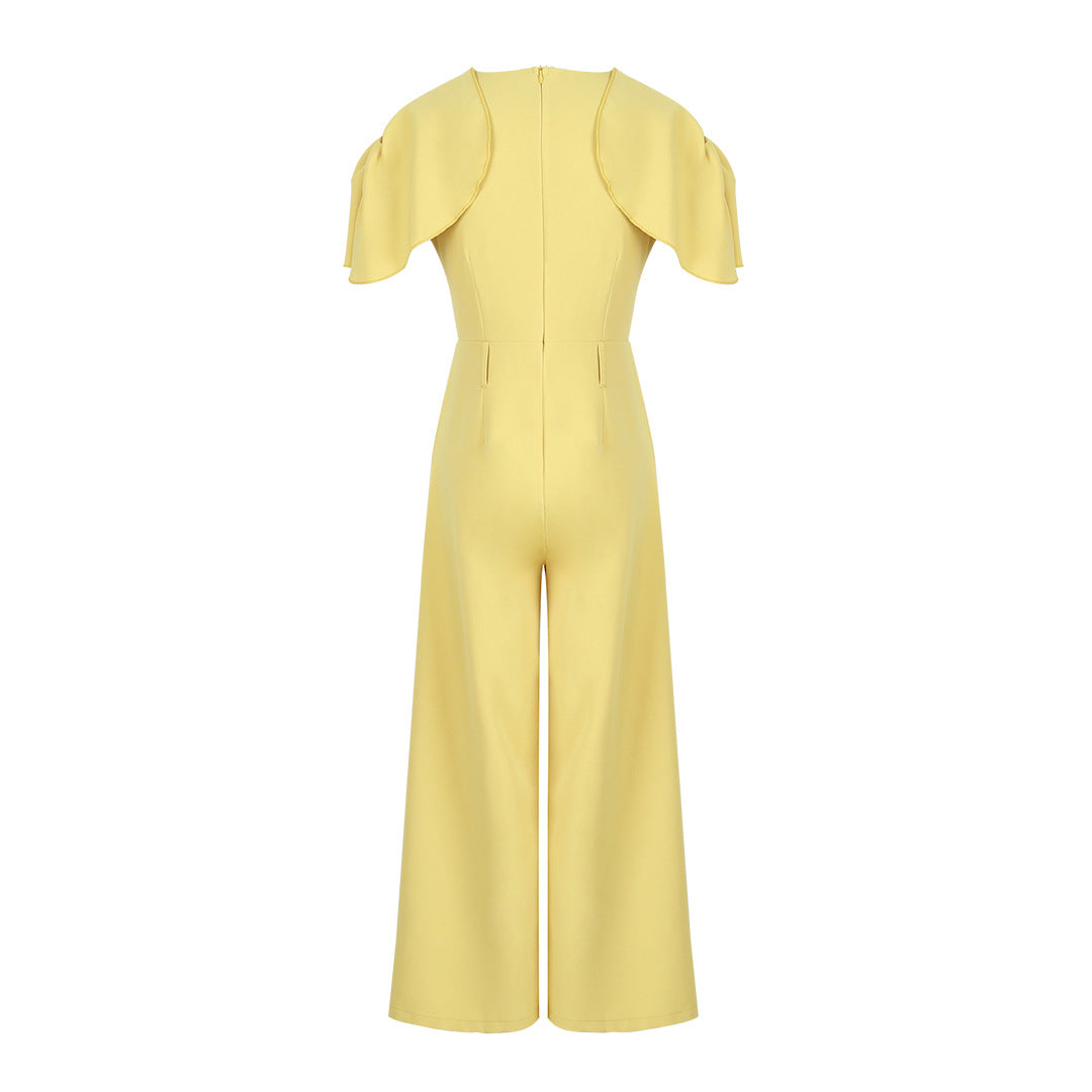 Chic Short-Sleeve Wide-Leg Midriff Jumpsuit for Women