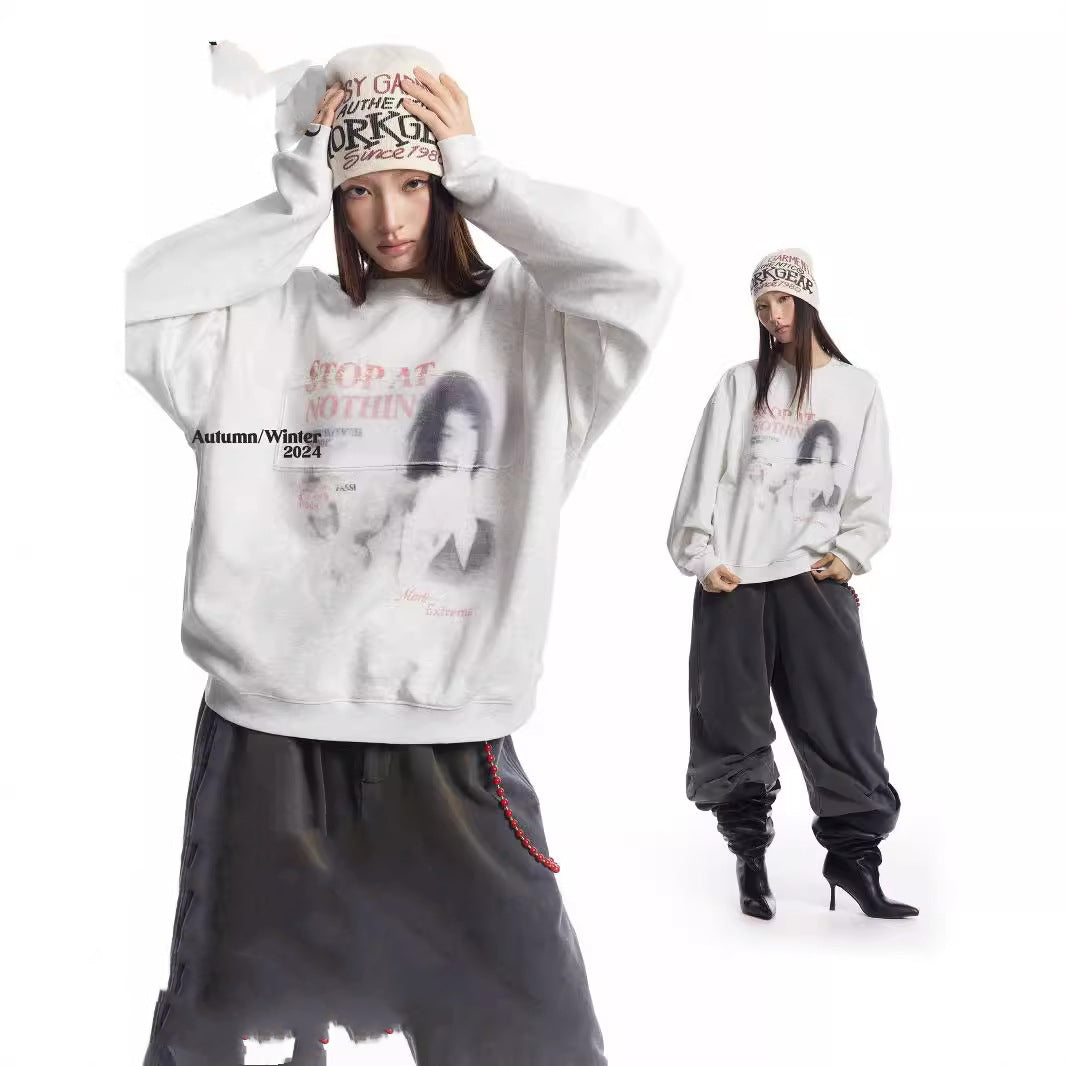 Retro Graphic Print Oversized Pullover Sweater