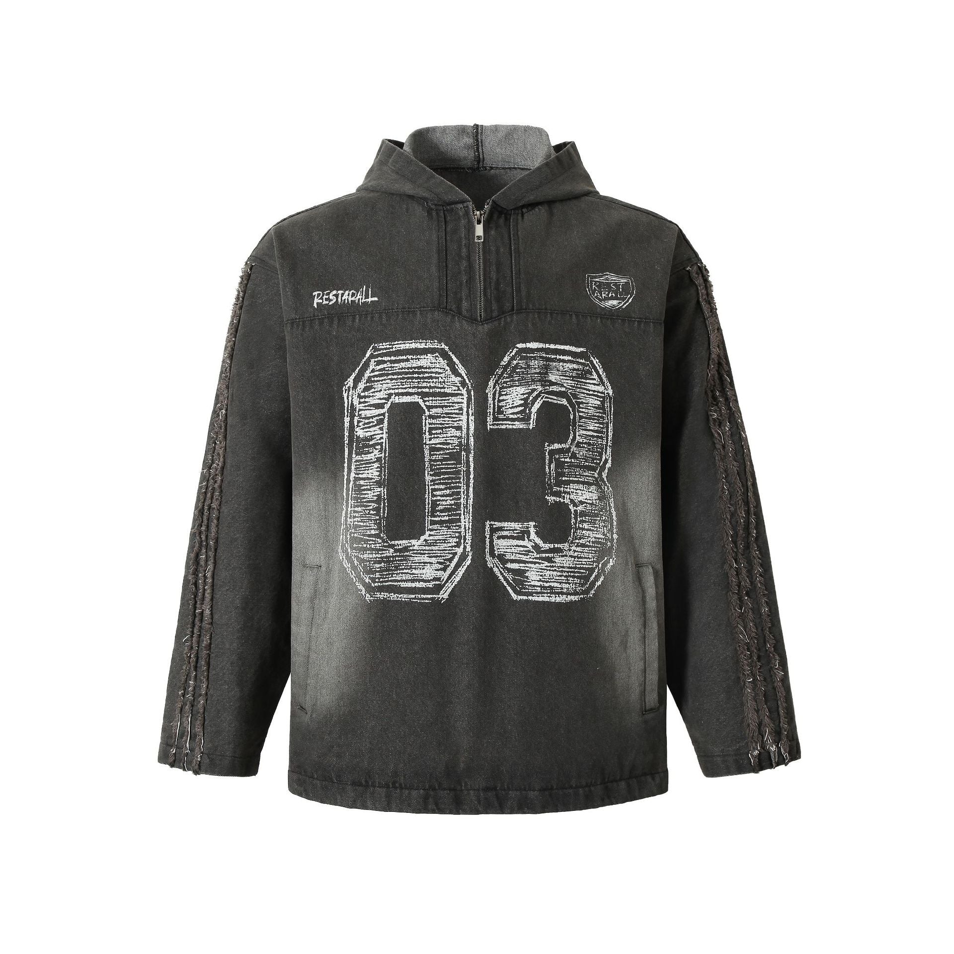 Edgy Streetwear Distressed Zip-Up Hoodie Coat
