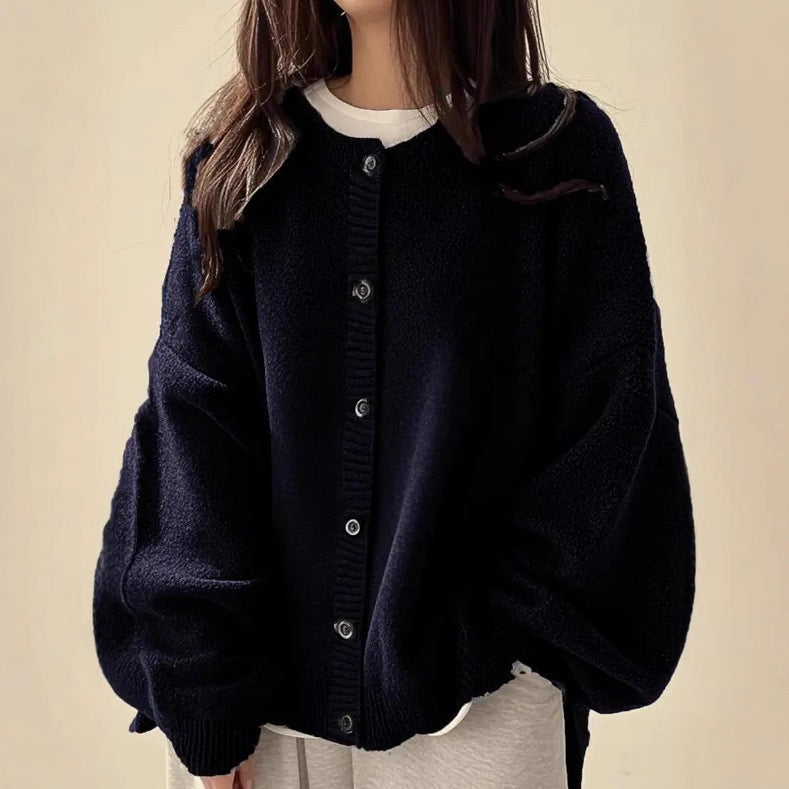 Vintage-button Sweater Cardigan Fashionable and Loose-fitting for Women