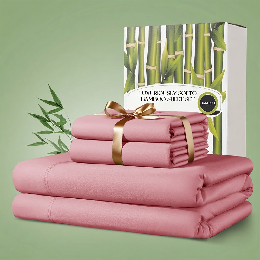 4 Pcs Bamboo Bed Sheet Set, 2200 TC Cooling Fabric, Bamboo Fitted Sheet Set, Extra 18\"-24\" Deep Pocket, Cooling & Breathable With Smooth Feel, Queen Size Sheets Ultra Soft For Hot Sleepers...