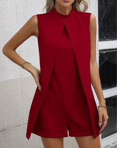 Plus Size Sleeveless Stand Collar One-Piece Romper