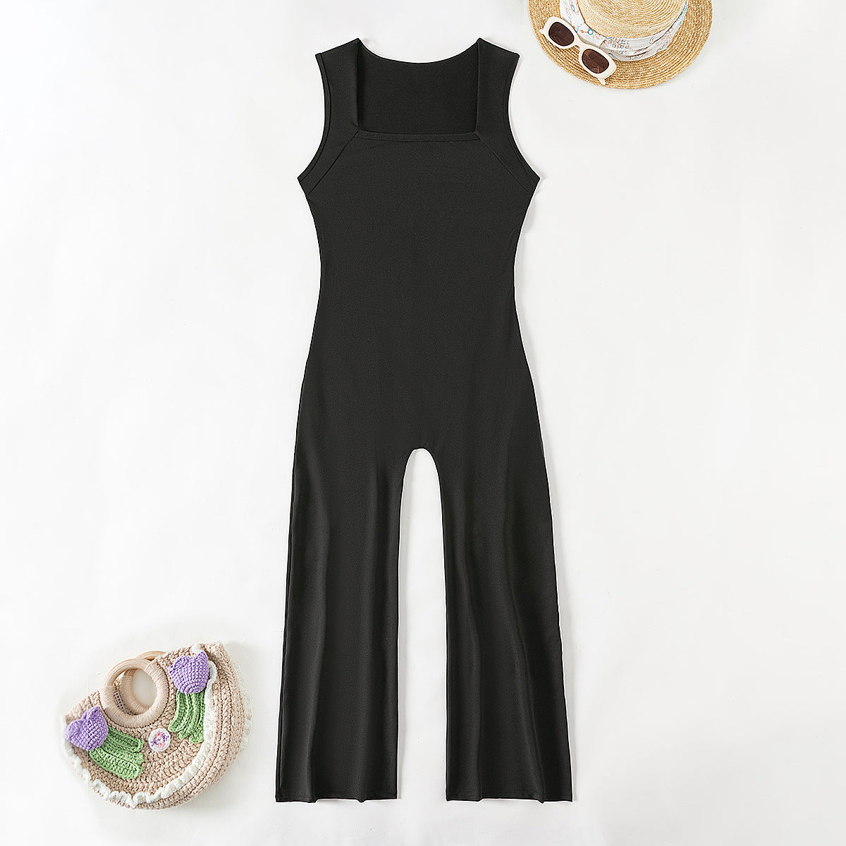 Seamless Square Collar Vest & Flared Yoga Pants Set