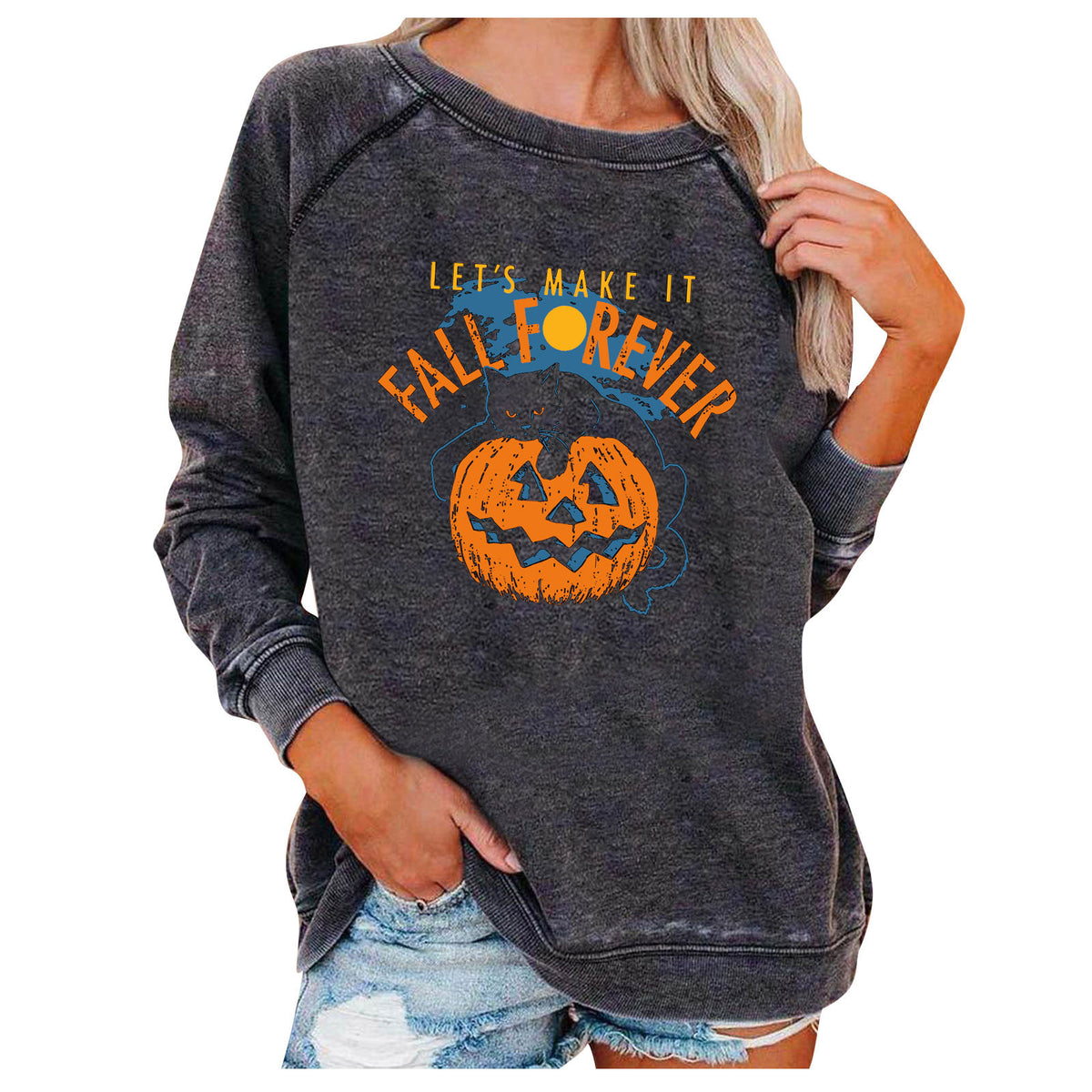 Spooky Chic Halloween Print Loose Sweatshirt