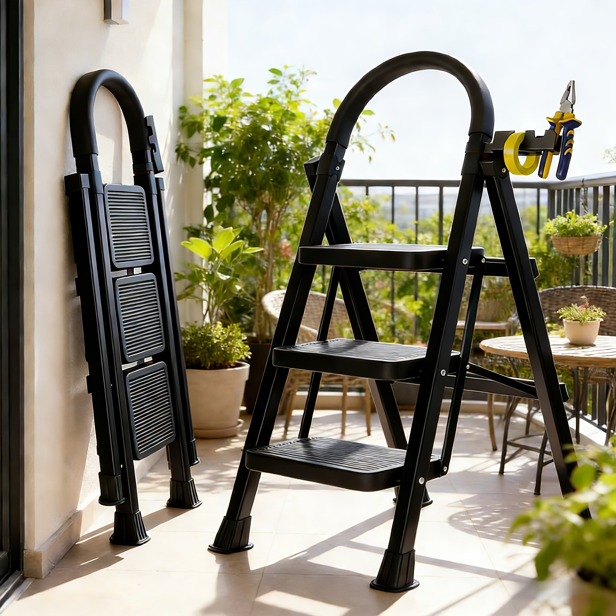 500 lb Heavy-Duty Folding Ladder with Anti-Slip Treads