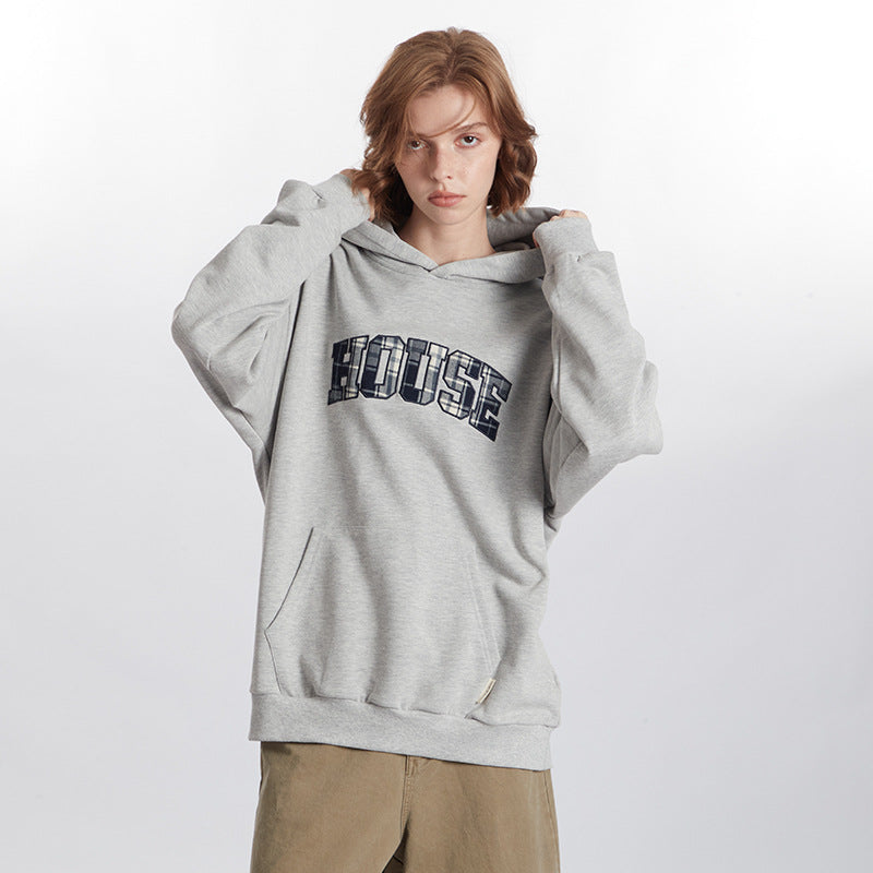 Cozy Oversized Letter Patch Couple Hoodie