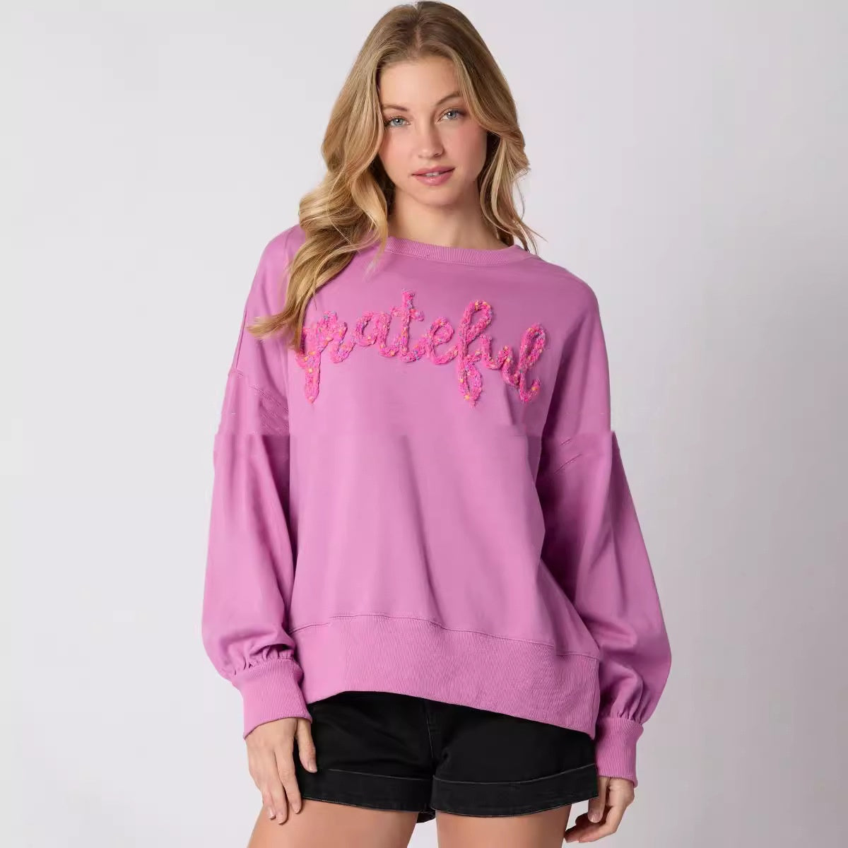 Women's Thanksgiving Alphabet Embroidered Loose Casual Sweater