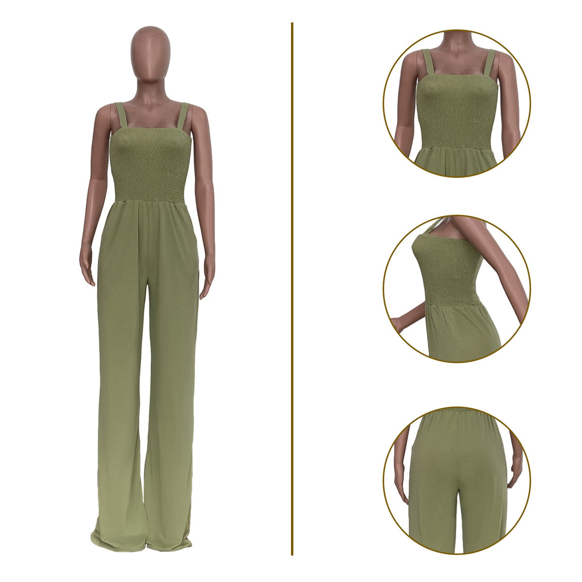 Casual Solid Color Strap Tube Top Wide Leg Jumpsuit