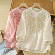 Half-sleeve Youth-boosting Shirt Stand-up Collar Loose Fit Women
