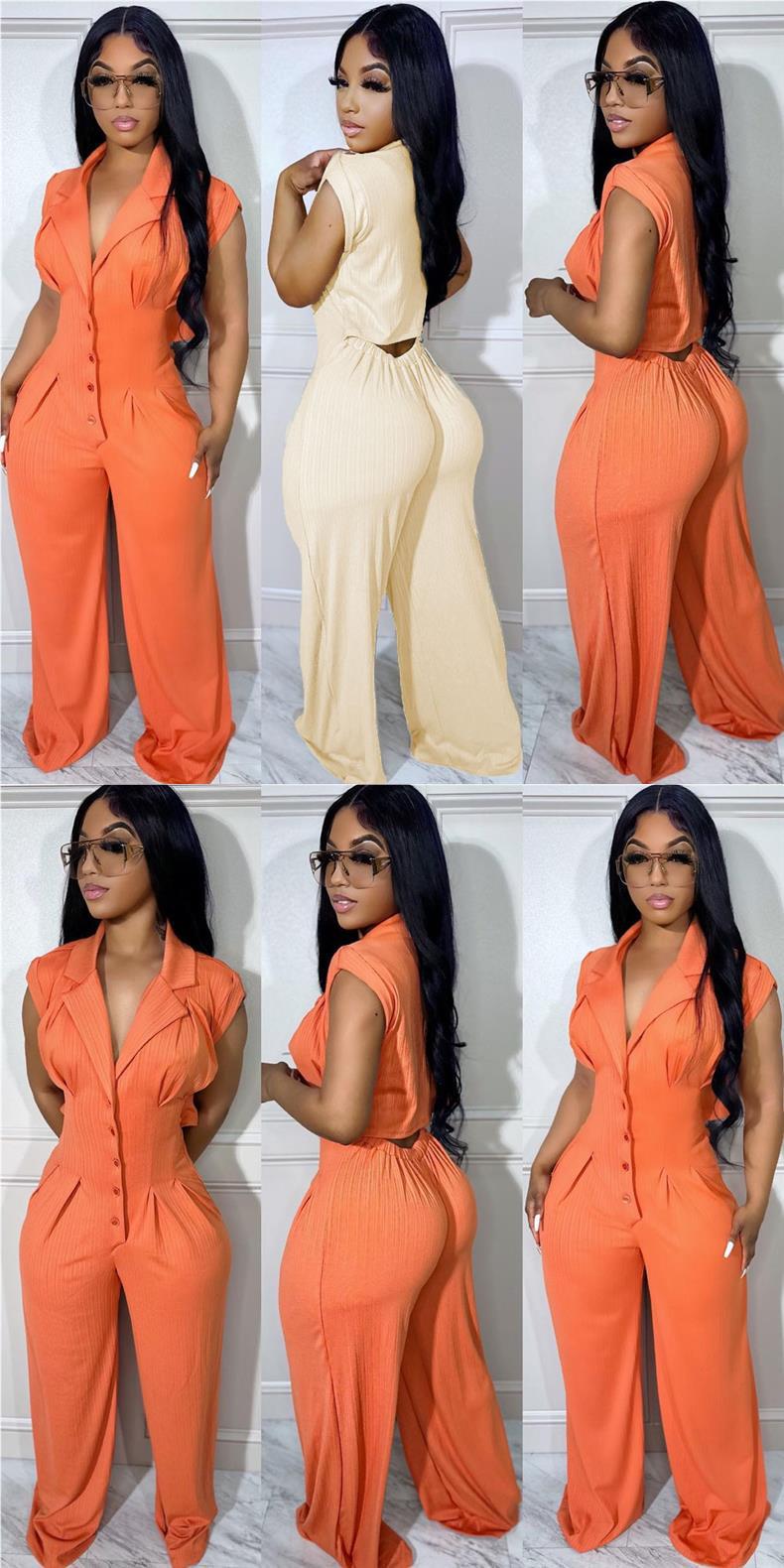 Chic Short Sleeve Stand Collar Wide Leg Jumpsuit