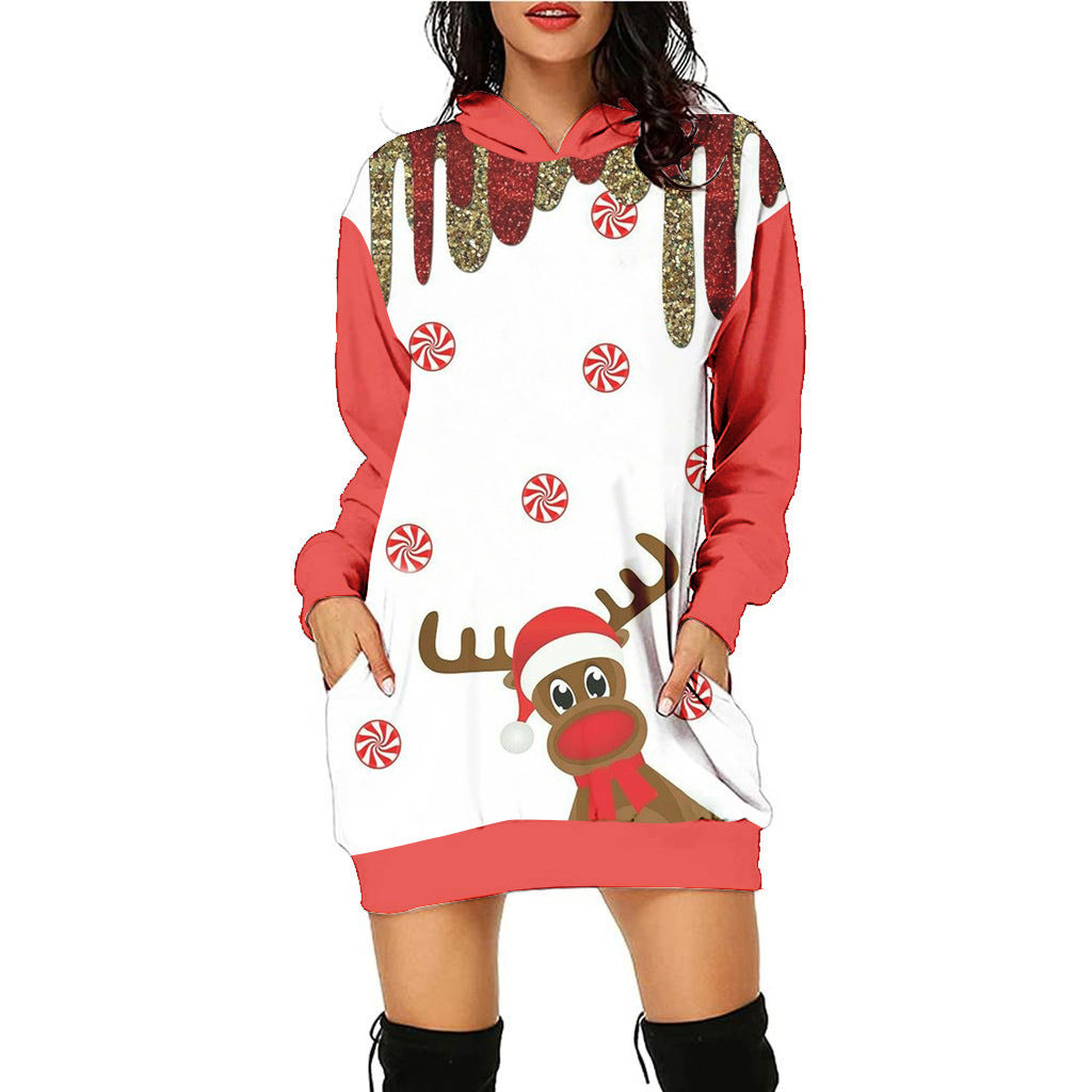 Festive Christmas Print Casual Holiday Sweater Dress