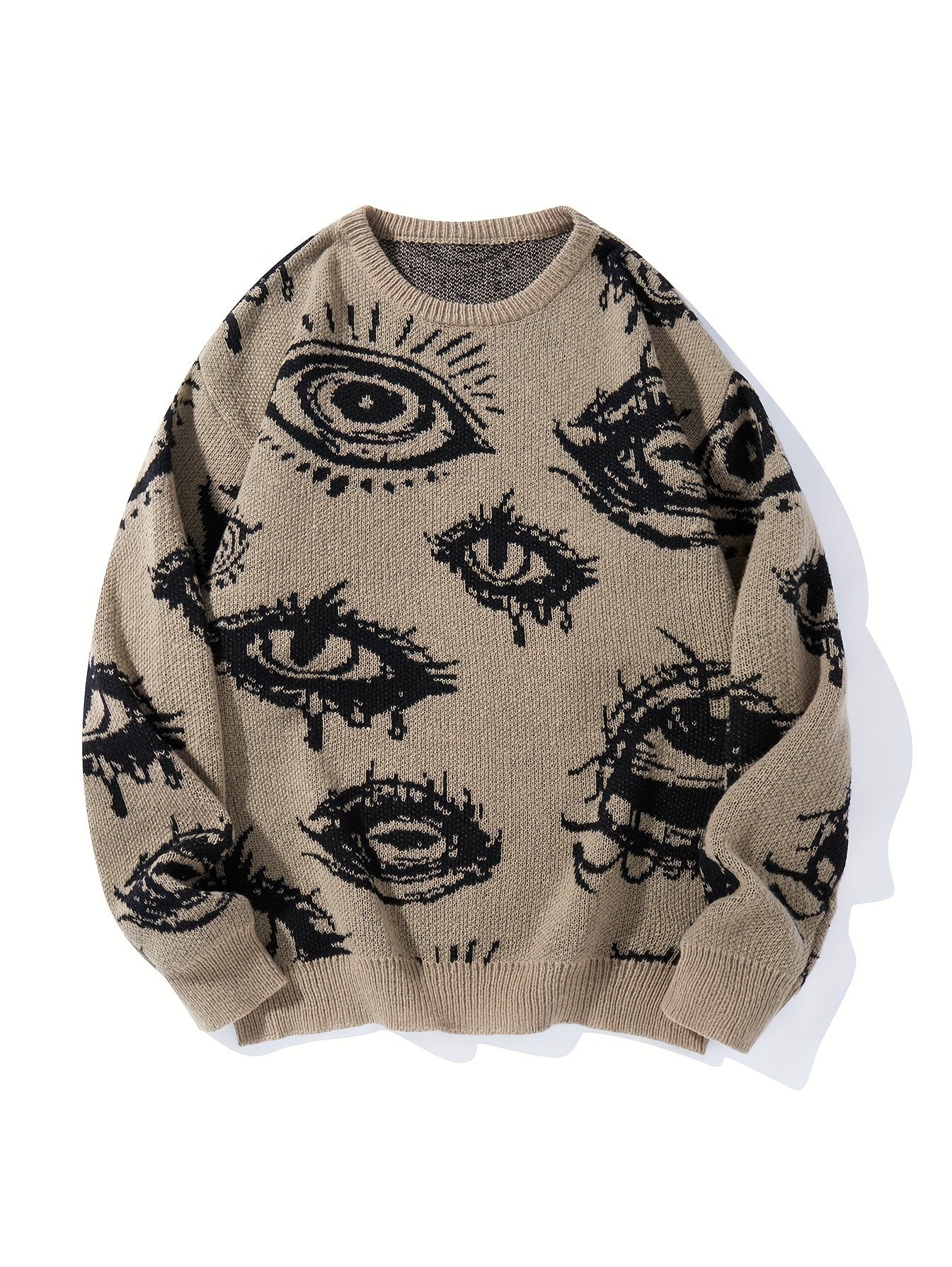 Personality Round Neck Wide Knitted Jacquard Sweater