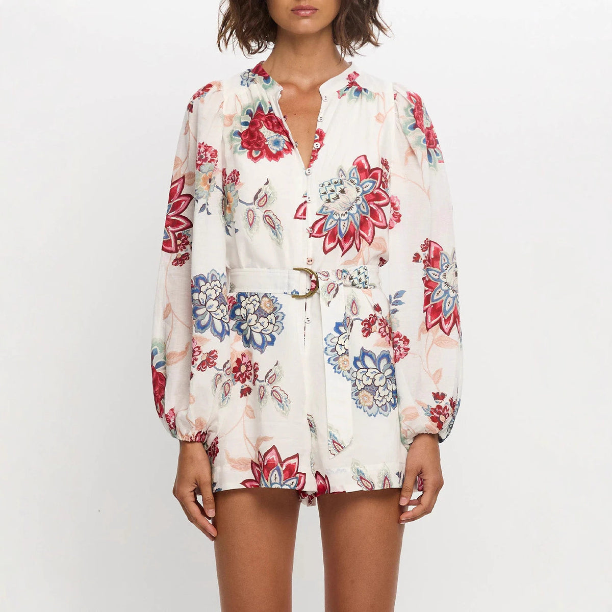 Floral Linen Crop Jumpsuit Elegant Cardigan Shirt