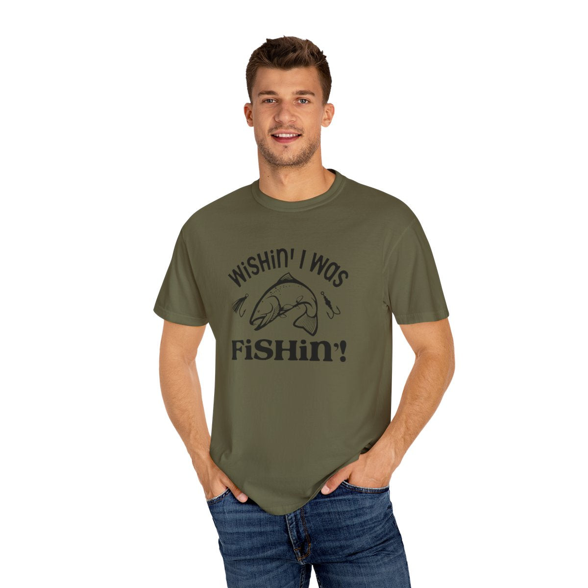 Wishin’ I Was Fishin’ Unisex Garment-Dyed T-Shirt