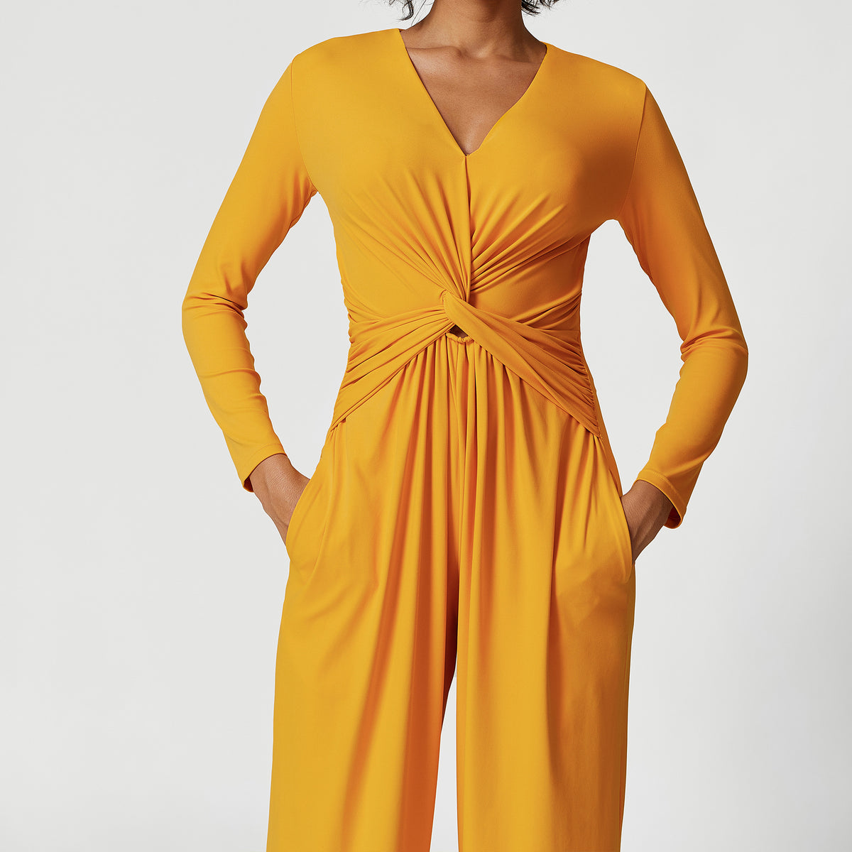 V-neck Pleated Design Sense High Slit Yoga Dress Women
