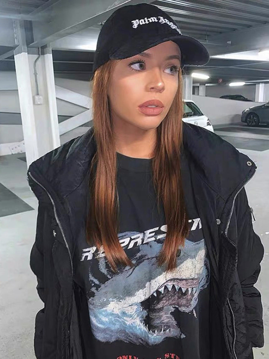 Washed Shark Print Short Sleeve Tee