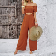 Women's Off-Shoulder Puff Sleeve Wide Leg Jumpsuit