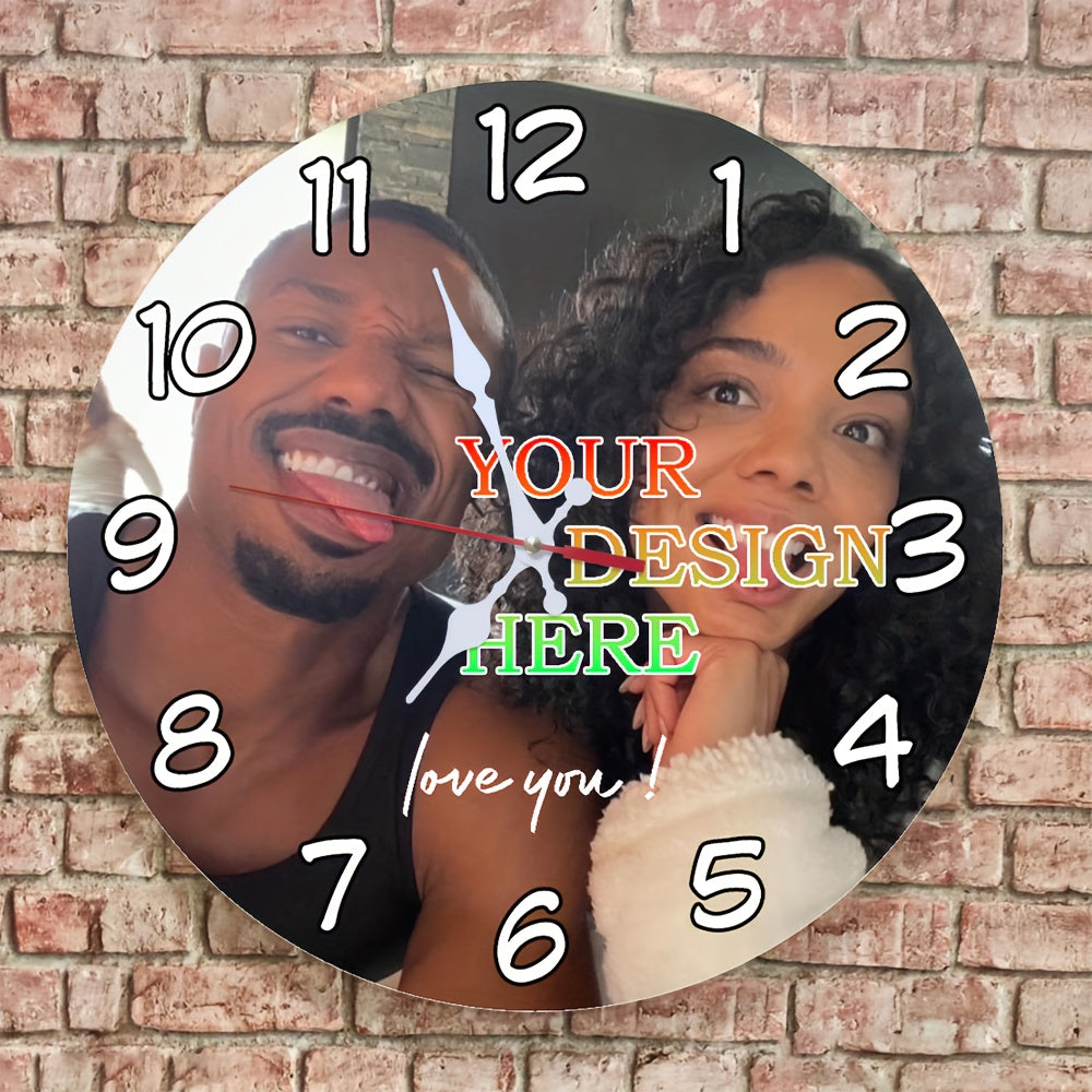 Large 12.0inch (47.24inch-like) Personalized Photo/Text/Number/Color/Logo Wall Clock - Quartz Silent Movement, Custom with Your Own Picture, Artificial Wood Frame for, Office, Room - Birthday/Christmas/Holiday