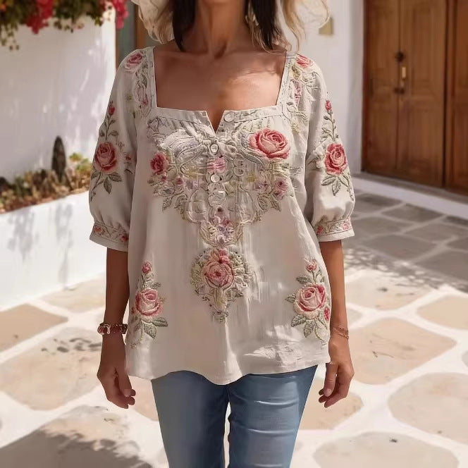 Fashionable Designer Crew-Neck Printed Top