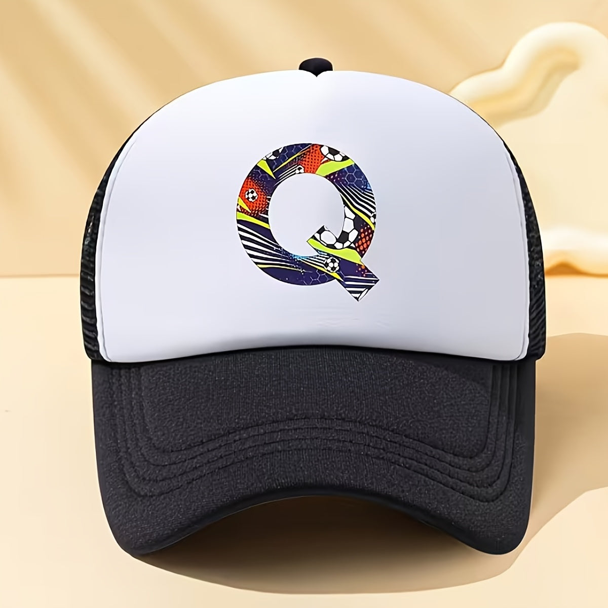 Kids Soccer-Themed Mesh Trucker Cap with A‑Z Letter Print
