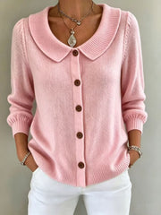 Womens Knitted Button-up Polo-neck Sweater