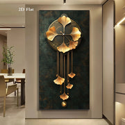 1pc Elegant Ginkgo Leaf Wall Clock - 23.6x47.2in, Unframed Canvas Art with Golden Accents, Dark Green Background, Perfect for Bedroom, Office, Living Room, or Cafe Decor, Living Room Artwork | Elegant Wall Art | Golden Leaf Accents, Wall Clock Living Room