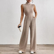 Sleeveless Knit Stretch Casual Jumpsuit