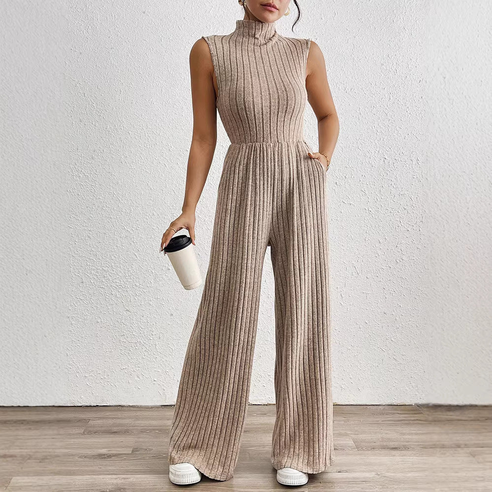 Sleeveless Knit Stretch Casual Jumpsuit