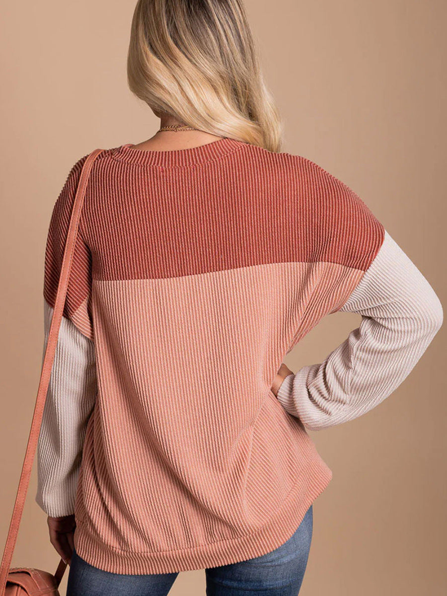 Colorblock Long-Sleeve Casual Pullover Sweatshirt