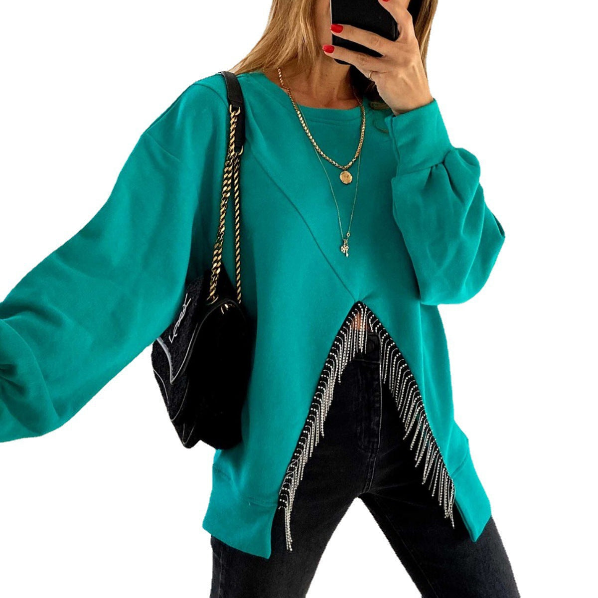 Women's Split Tassel Loose Casual Long Sleeve Sweater
