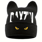 Unisex Warm Windproof Brimless Hat with Monster Eye Print and Bunny Ears, Cold-Weather Outdoor