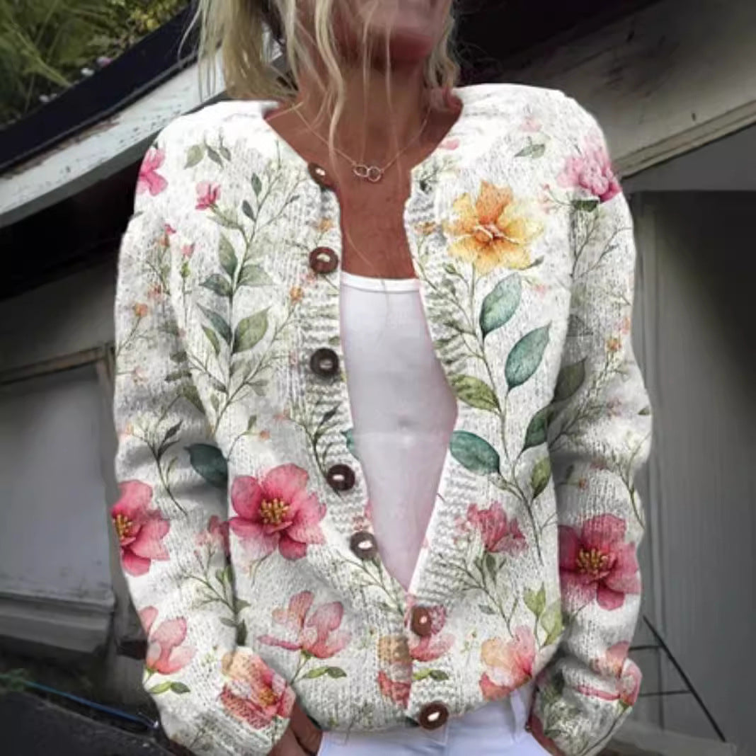 Women's 3D Digital Print Knitted Cardigan Sweater