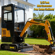 Compact 1.5‑Ton Mini Excavator with Cab, 13.5 HP Engine, Bucket and Thumb