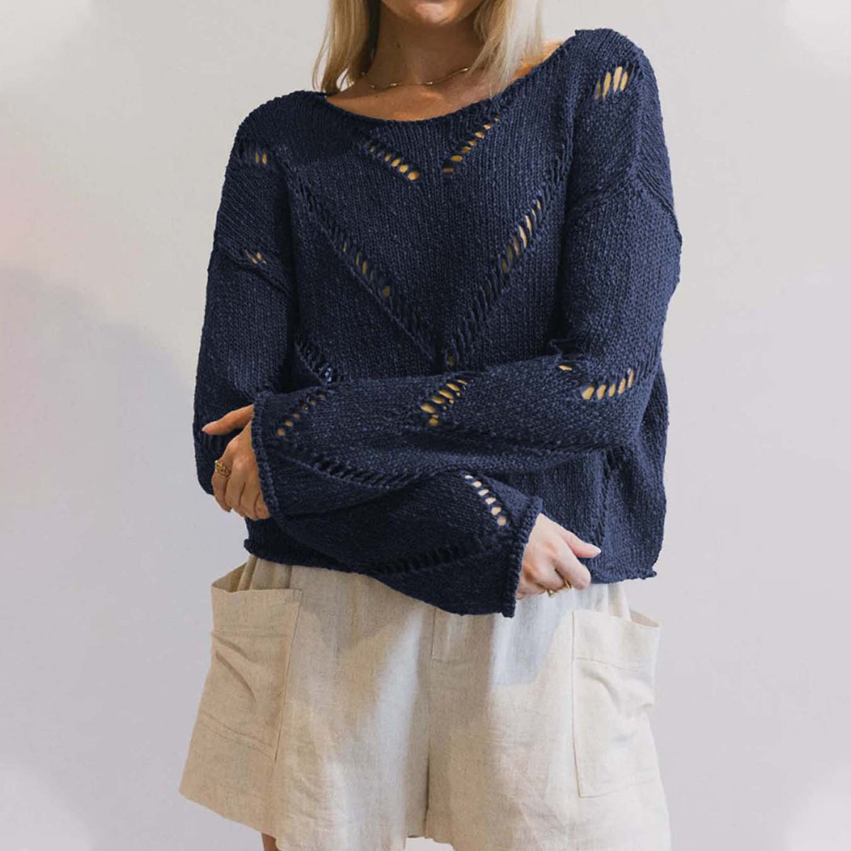 Solid Color Idle Style Hollow-out Thin Sweater Sweater for Women