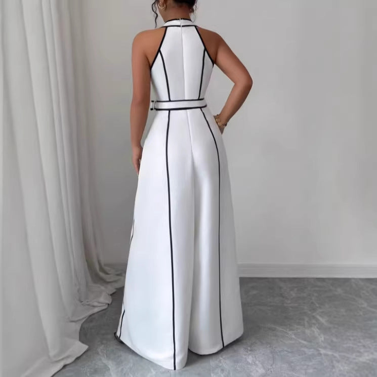Chic Black & White Striped Wide-Leg Jumpsuit